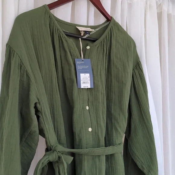 NWT Women's Balloon Long Sleeve Tie-Front Shirtdress Universal Thread Green Sz S - Picture 8 of 11